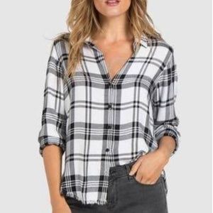 Great Blouse! Bella Dahl Plaid Frayed Bottom Up Button Down Shirt-M
